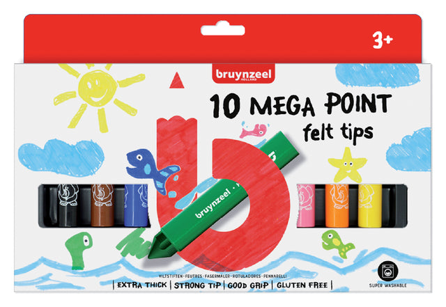 Bruynzeel - Filztip Pen Kids Mega Punkt 10 Farben | 12 Stücke