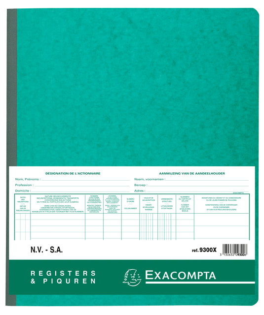 Registrieren Sie Piqure -Aktionär NV/SA 250x320mm 80vvvel Green