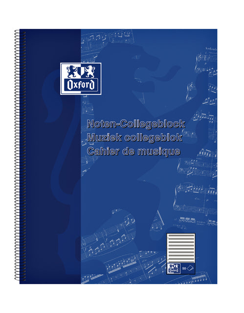 Vorlesungsblock Oxford Music A4+ 4-Loch 50 Hautblau