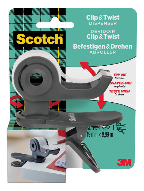 Klebebandhalter Scotch Clip C19 Dunkelgrau + 1Rol Magic Tape 19mmx8.89m