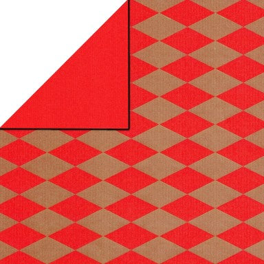 Klika - Geschenkpapier - Geschenkpapier - Gold Diamant auf rot Rippen 50 cm