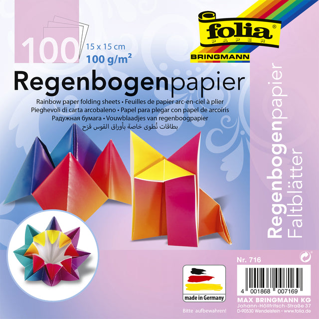 Faltenblätter Blätter Folien Regenbogen 15x15cm Assorti Pack von 100 Blättern