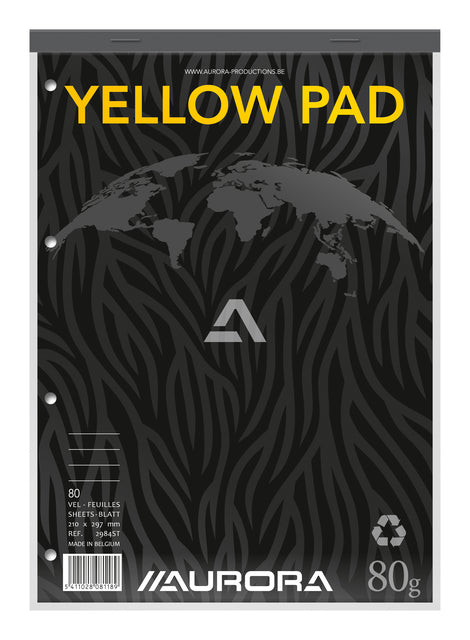 Schreiben von Block Aurora A4 Zeile 80vel 80GR 4-Loch Yellow | 5 Stücke