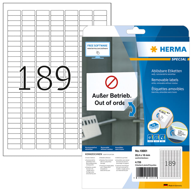 Label Herma 10001 A4 25,4x10 mm abnehmbares Weiß