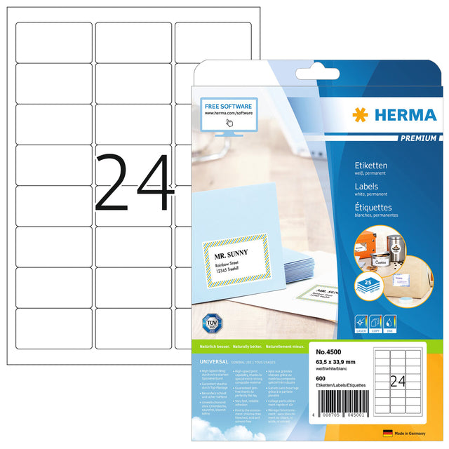 Label Herma 4500 A4 63.5x33,9 mm Premium Weiß