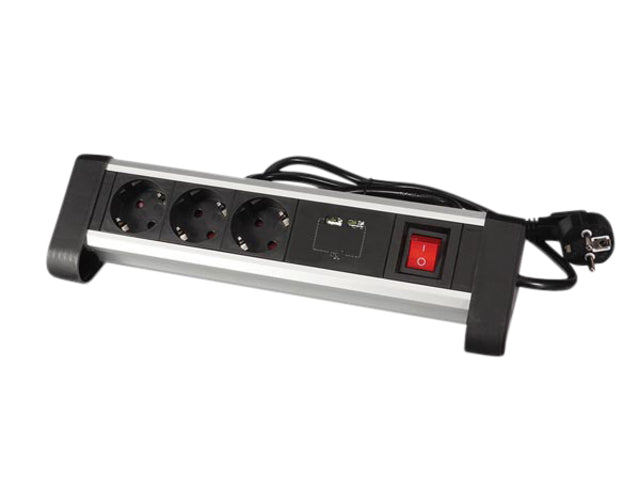 Seopel Box Perel Schreibtisch 3-fach mit Switch inkl. 2 USB-Anschlüsse 1,4 m schwarz | 10 Stück