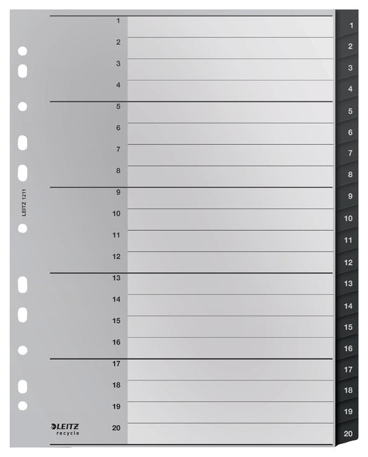 Leitz Recycle A4 11-Gaats 1-20 Extra breites pp Tab | 3000 Stücke