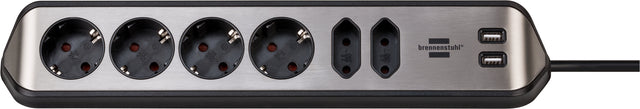 Socket Brennenstuhl Agentur Estilo 6-fach inkl. 2 USB 2m schwarz Silber