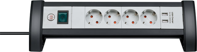Socket Brennenstuhl Desk Premium 4-mal mit Switch inkl. 2 USB 1,8 m Weiß grau