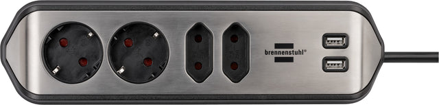 Socket Brennenstuhl Desk Estilo 4-fach inkl. 2 USB 2m schwarz Silber