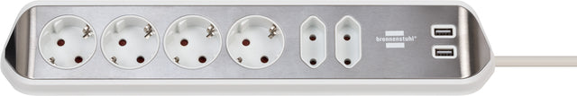 Socket Brennenstuhl Agentur Estilo 6-fach inkl. 2 USB 200 cm Weiß Silber