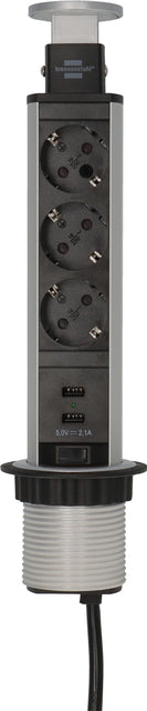 Socket Brennenstuhl Tower 3-mal inkl. 2 USB 2m schwarz Silber