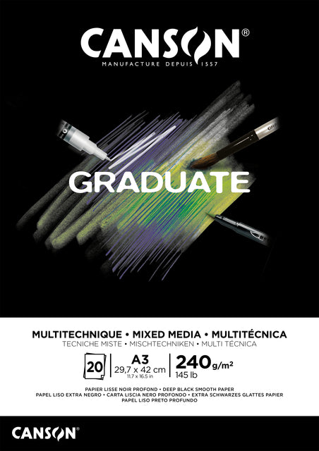 Zeichnen von Block Canson Graduate Mixed Media Black Paper A3 20vel 240gr
