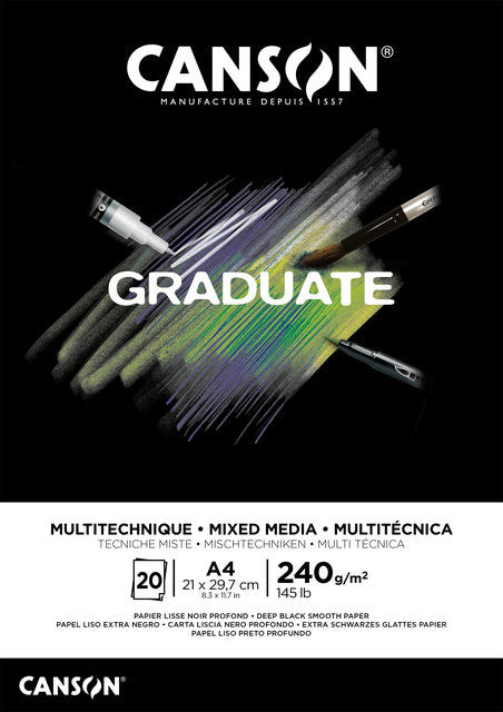 Zeichnen von Block Canson Graduate Mixed Media Black Paper A4 20vel 240gr