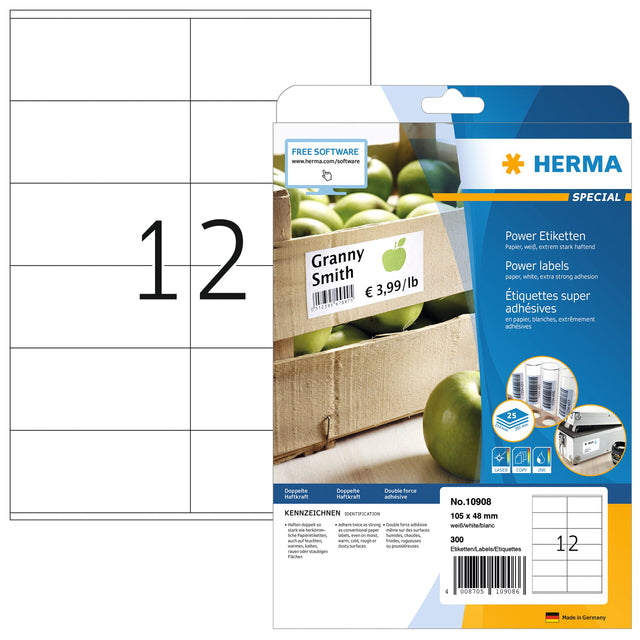 Etikett Herma Power 10908 105x48mm Weiß 300 Stück