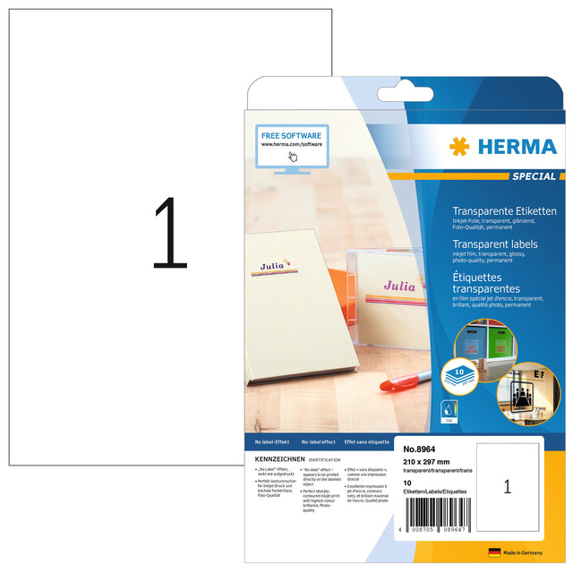 Label Herma 8964 210x297mm transparent glänzend 10 Stück
