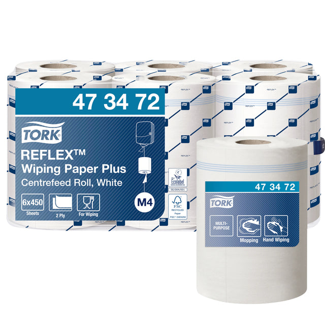 Poetsrol Tork Reflex ™ Plus M4 SmartCore® CenterFeed 2 Lugs 150m Weiß 473472