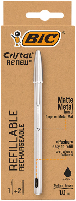Kugelschreiber Bic Cristal Re-New 1 Stift + 2 Füllung m schwarz | Blister mit 1 Stück