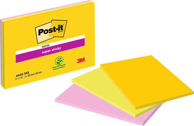 Memoblok 3m post-it 6445 Super Sticky 152x101mm Assorti | 2304 Stücke