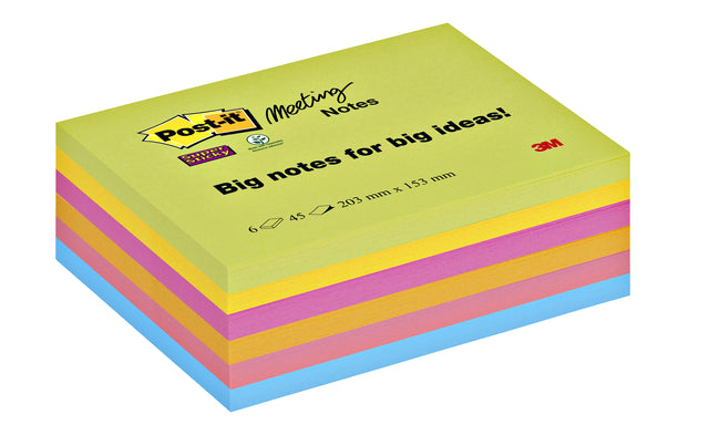 Memoblok 3m post-it 8645 Super klebriger 203x153mm Assorti