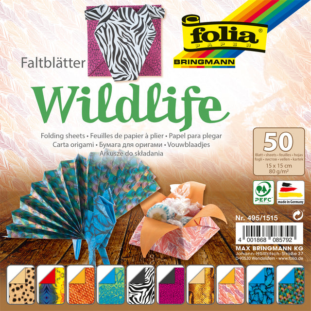 Klappende Blätter Folien doppelte Wildtiere 15x15cm 50vvel
