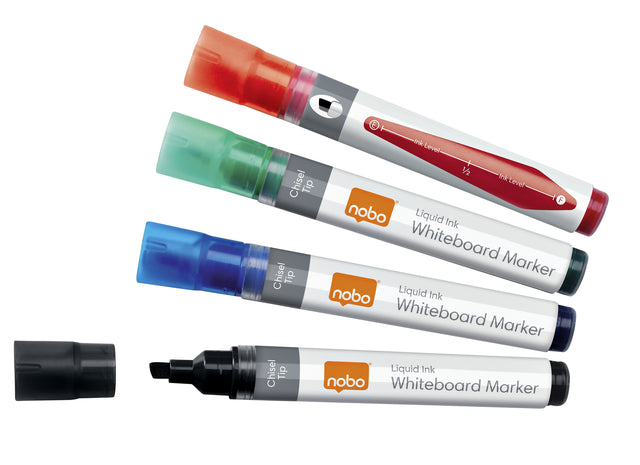 Filz -Tip Pen Nobo Whiteboard Flüssige Tinte Drymarker Abfall Assorti 4mm 4st