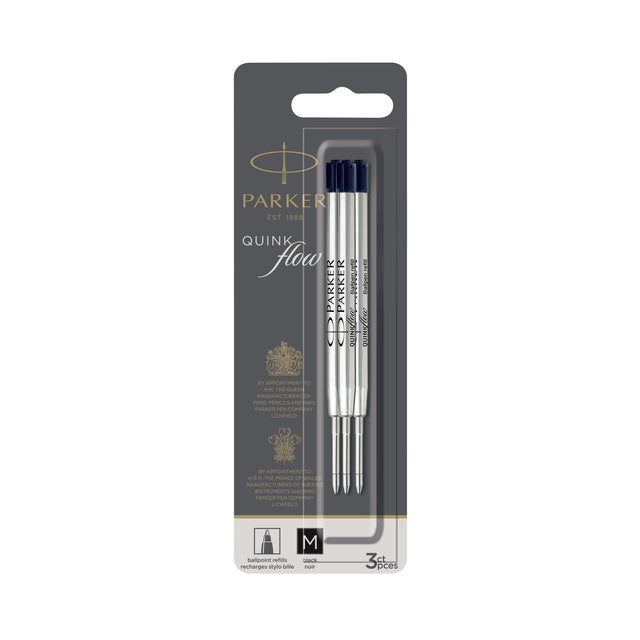 Ballpin füllen Parker Quinkflow schwarz 0,7 mm Blasen von 3 Teilen