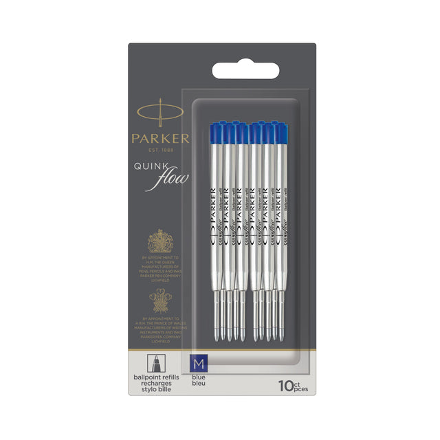 Ballpin füllen Parker Quinkflow Blau 0,7 mm Blasen von 10 Teilen