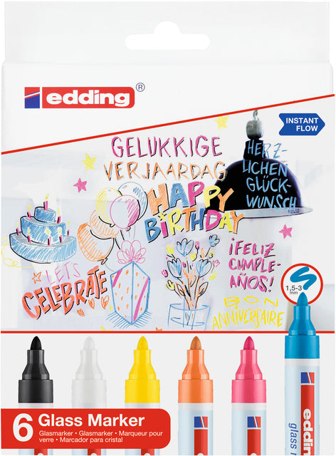 Filz -Tip Edding 95 Glasboardsorti inkl. Weiß und Schwarz | 6 Stück