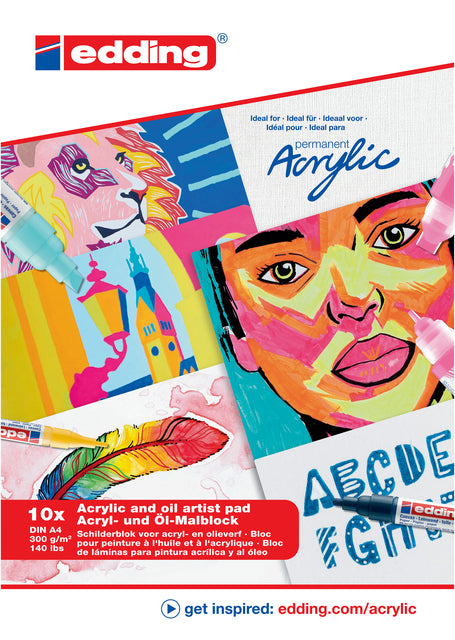 Öl-Acrylblock Edding 30010 A4 10 Blatt 300gr weiß | 1 Stück