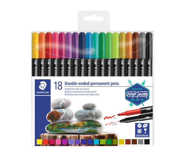 Filz -Tip Pen Staedtler Perm Double Point Ass 18st | 6 Stück