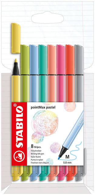 Filz -Tip Stift Stabilo Pointmax Benzin bei 8 Pastellfarben | 10 Stück