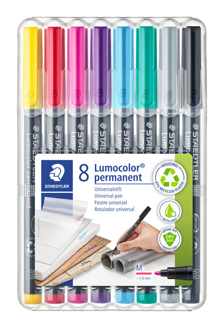 Filz -Tip Pen Staedtler Lumocolor 317 Permanent M Set von 8 Farben