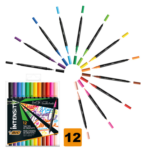 Farbmarkierungen BIC Intensität Dual-Tip-Tasche von 12 Farben
