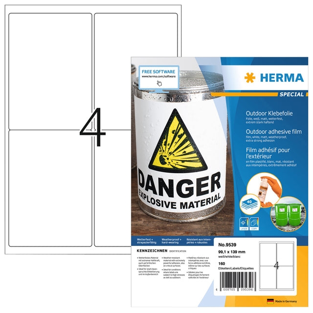 Etikett Herma 9539 99.1x139mm wetterfeste weiße 160 Teile