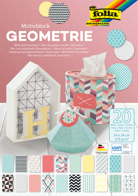 Hobbypapier Folia Geometrie 24x34cm Block á 20st Assorti
