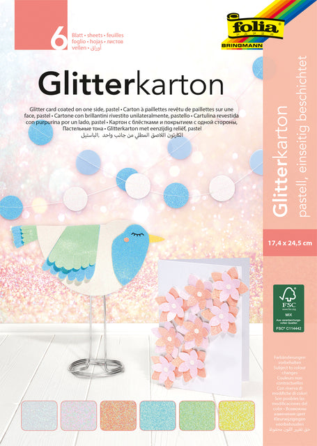 Glitzerkarton Folia 174x245mm Block von 6 Pastellfarben
