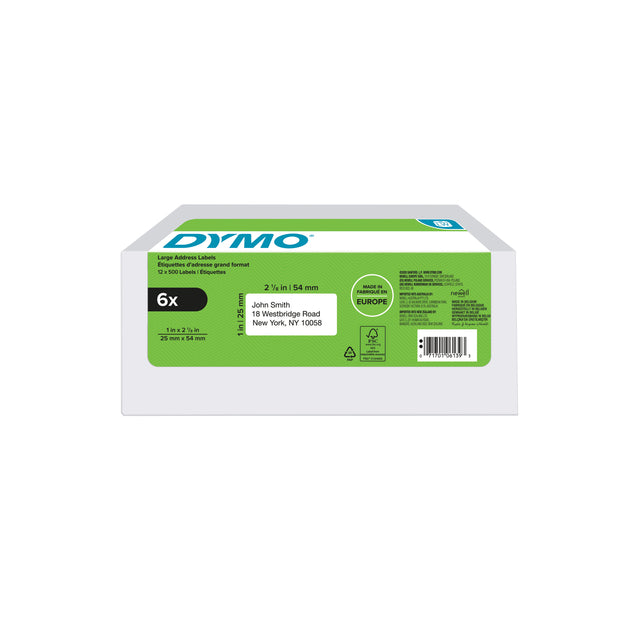 Etikett DYMO 2177564 Labelautor 25mmx54mm Adresse Weiß 6x1000 Stücke