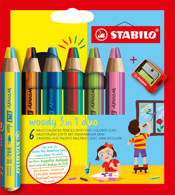 Farbige Stifte Stabilo Woody 882 Penny 6 Stücke + Bleistiftschärfer | 5 Stücke