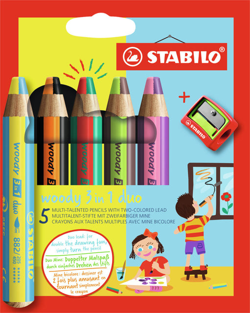 Farbige Stifte Stabilo Woody 882 Penny 5 Stücke + Bleistift schärfer | 5 Stücke