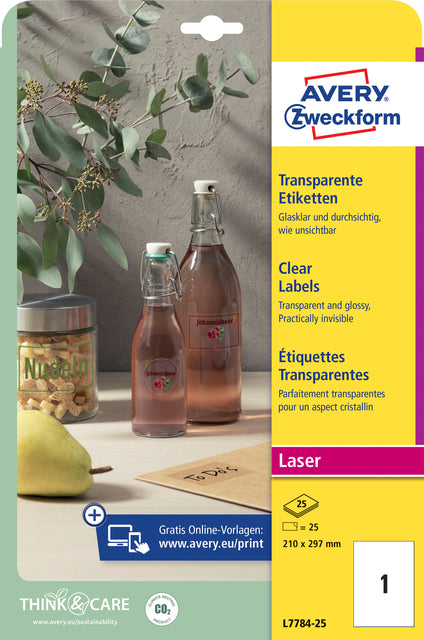 Etikett Avery L7784-25 210x297mm Transparent 25st | 5 Stücke