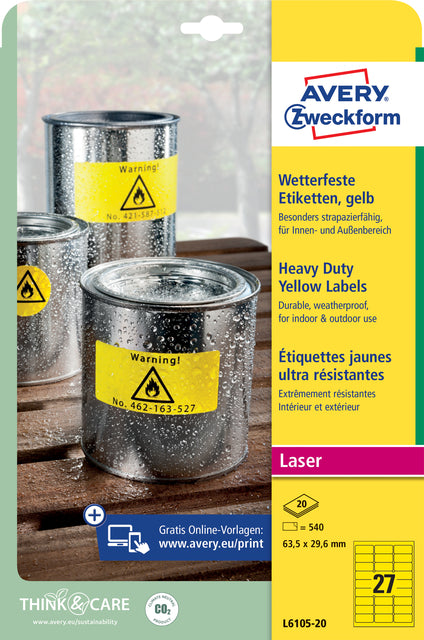 Etikett Avery Zweckform L6105-20 63,5x29.6mm gelbe 540 Stück