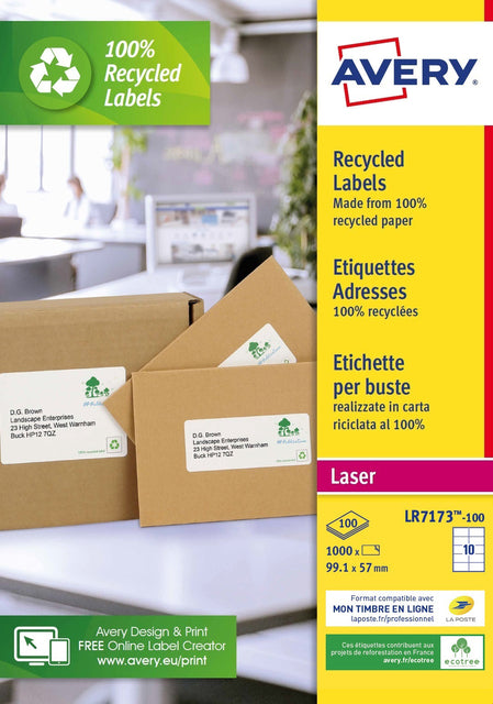 Etikett Avery LR7173-100 99.1X57 Recycled WT 1000st