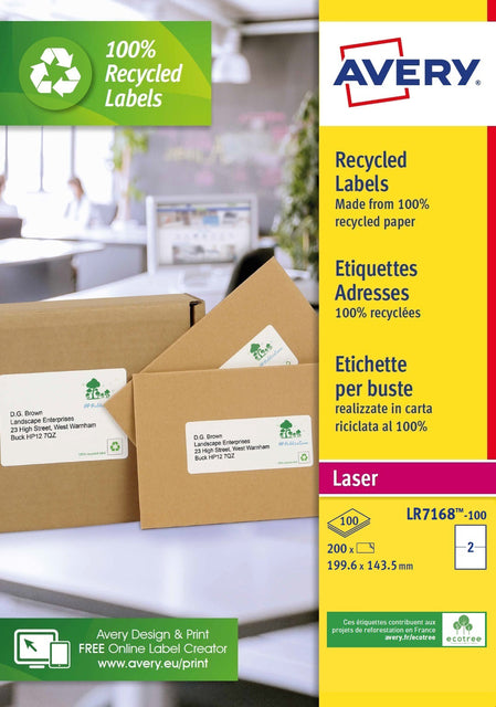 Etikett Avery LR7168 199,6 x 143,5 recyceltes Gewicht 200 Stück | Karton mit 100 Blatt | 5 Stück
