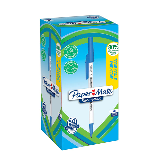 Kugelschreiber Papermate Kilometrico recycelt m blau | Umkarton mit 50 Stück