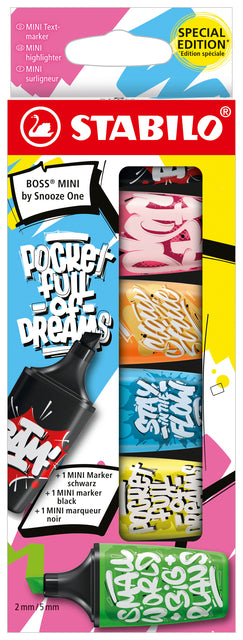Textmarker Stabilo Boss Mini von Snooze 6 Stück sortiert | Blister mit 6 Stück