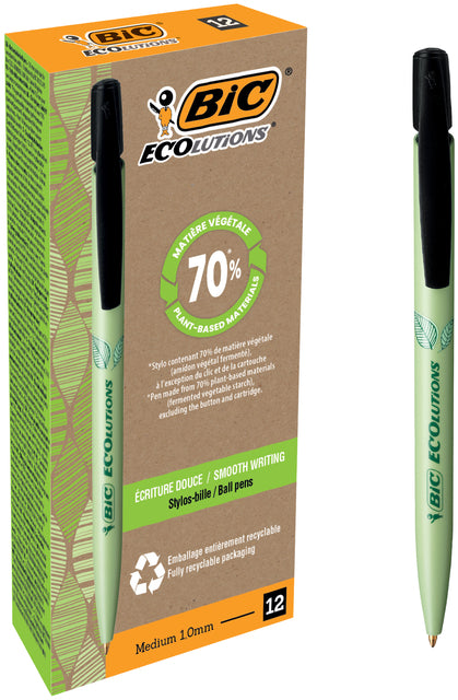 Baseballpen BIC Ecolutions Media Clic Bio-basierte M schwarz | 12 Stücke