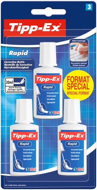 Korrekturflüssigkeit tipp-ex rapid 20ml | Blister mit 3 Stück