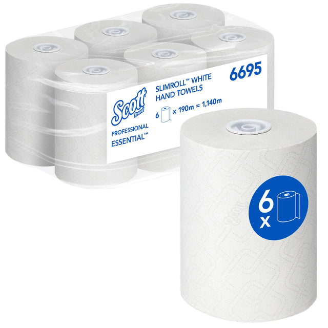 Handtuchrolle Scott 6695 ess. schlauer. 1-lagig 190 m weiß | Nehmen Sie eine 6er-Wurf