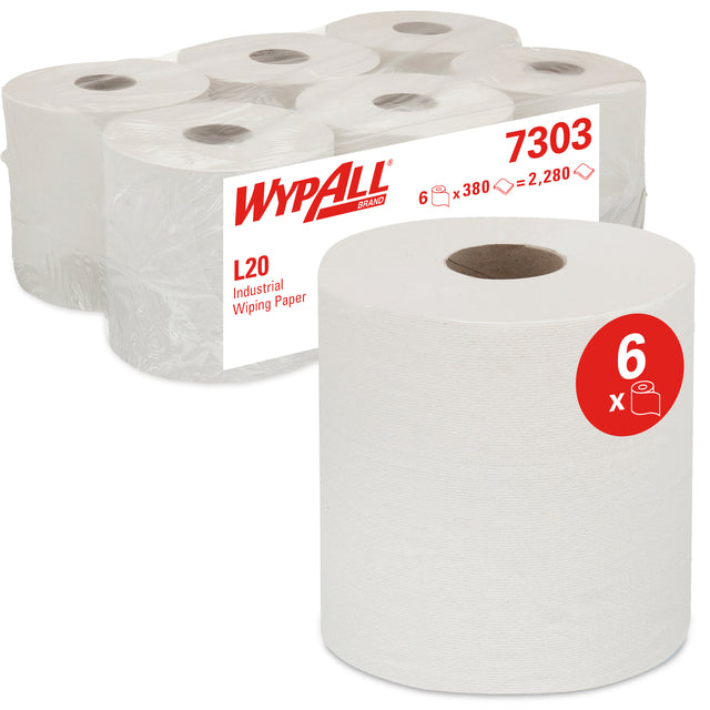 Reinigungsrolle Wypall 7303 L20 2-lagig 144m 380 Blatt weiß | Nehmen Sie eine 6er-Wurf